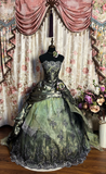 Green Strapless A-Line Satin Lace Long Evening Dress Birthday Ball Gown, HZ0319