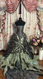 Green Strapless A-Line Satin Lace Long Evening Dress Birthday Ball Gown, HZ0319