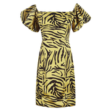 Yellow Leopard Print Off-the-shoulder Design Sheath Party Dress, HZ0319
