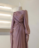 Modest Long Sleeves Sheath Chiffon Elegant Long Formal Party Dress, HZ0319