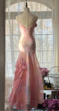 Vintage Pink Floral A-line Spaghetti Strap Irregular Hem Evening Dress Prom Dresses, HZ0319