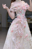 A Line Stunning Prom Dress Off Shoulder Floral Prom Dress Evening Gown Birthday Party Dress HZ0319