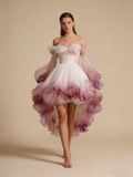 Beauty Homecoming Dress Ombre Off Shoulder Ruffle Short Prom Dress Birthday Party Outfits Cocktail Dress HZ0319