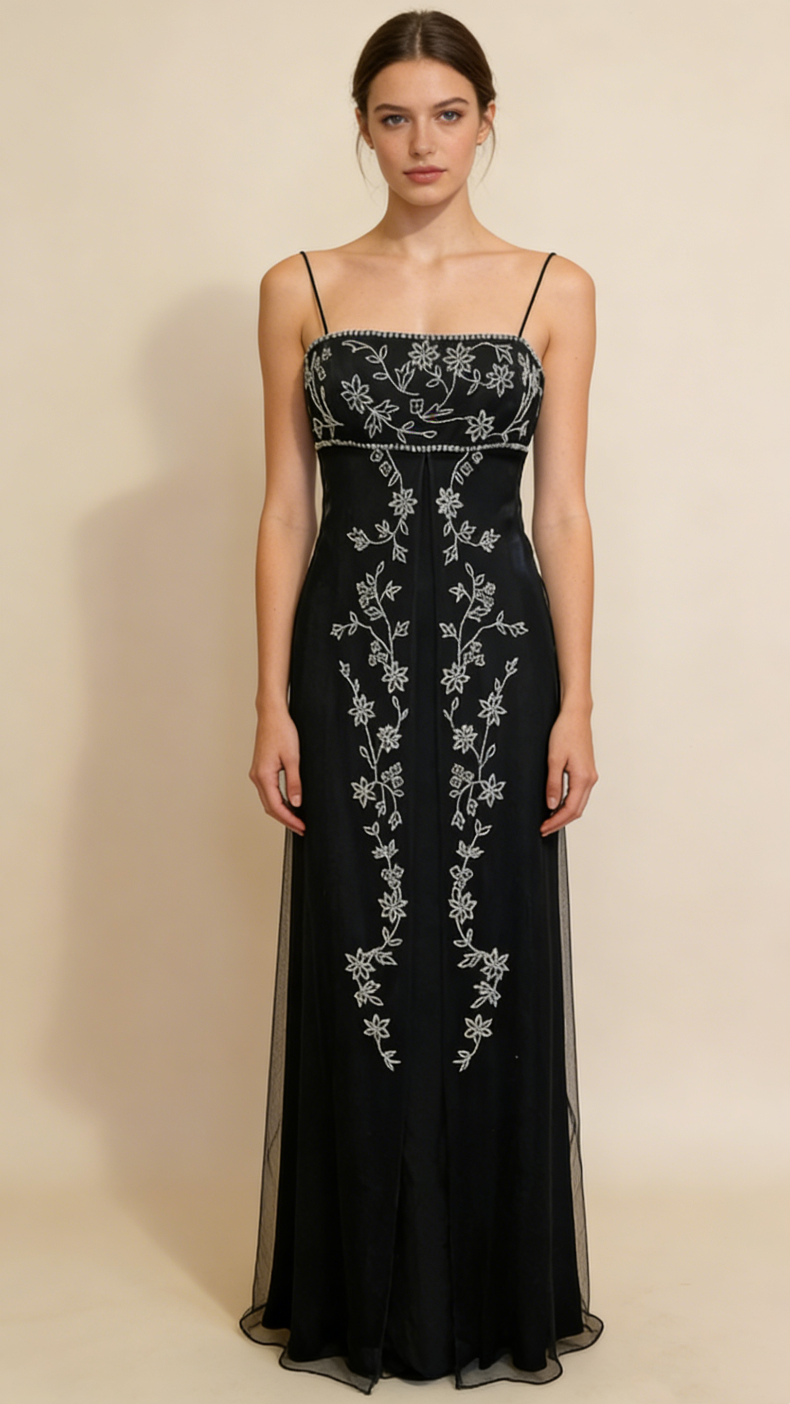Black Spaghetti Straps A-Line Beading Vintage Long Evening Party Dress, HZ0319