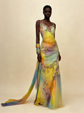 Colorful Straps Appliques Tulle Mermaid Long Party Dress Retro Evening Dress, HZ0319