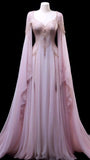 Pink Long Sleeves A-Line Elegant Long Formal Prom Dress Evening Gown Gala Dress, HZ0319