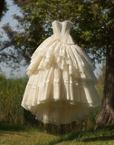 Strapless A-Line Lace Long Party Dress Vintage Wedding Dress Bridal Dress Prom Dress, HZ0319