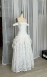 White Off Shoulder A-Line Lace Long Party Dress Vintage Wedding Dress HZ0319