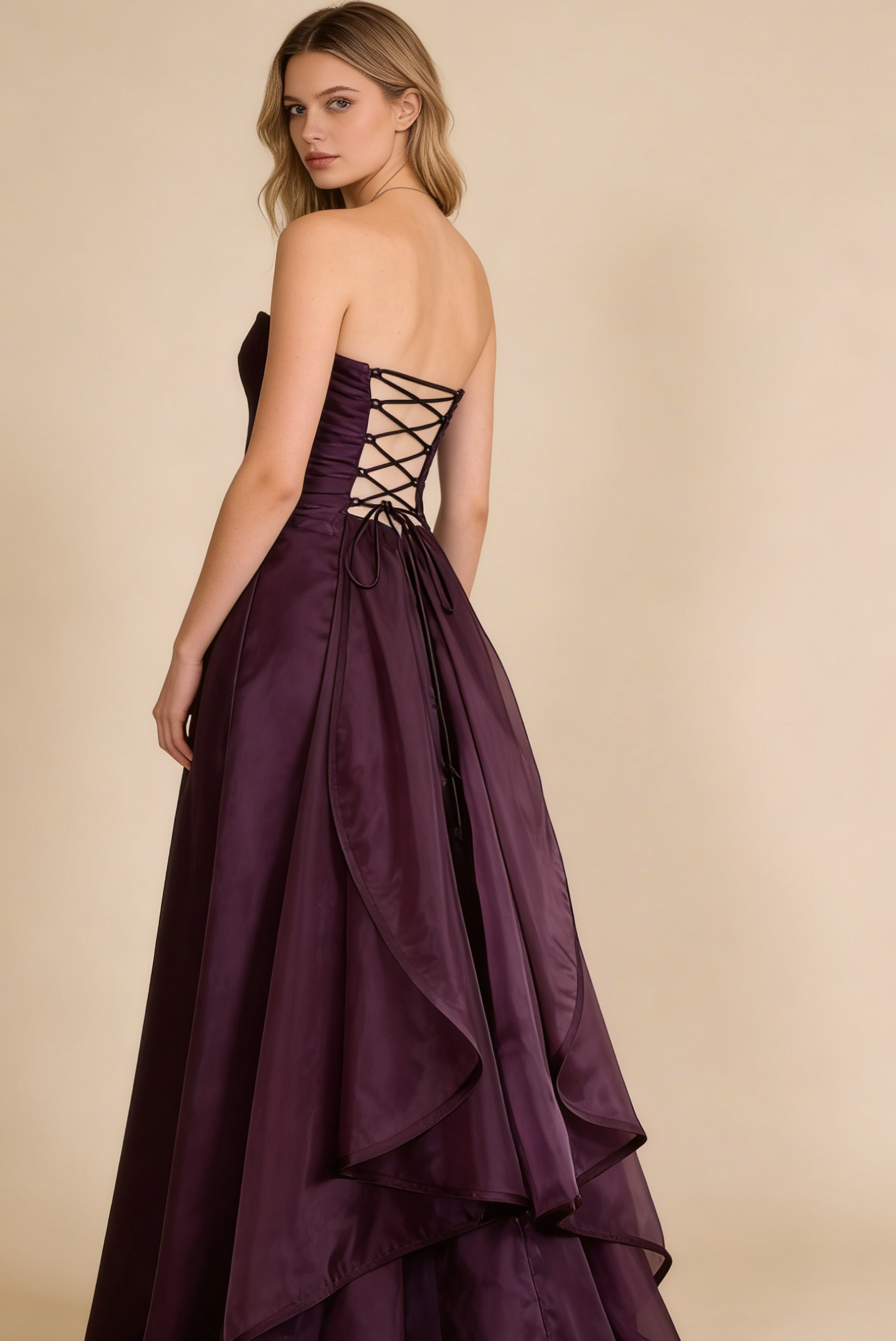 Dark Purple Strapless A-Line Chiffon Vintage Long Party Dress Evening Gown, HZ0319