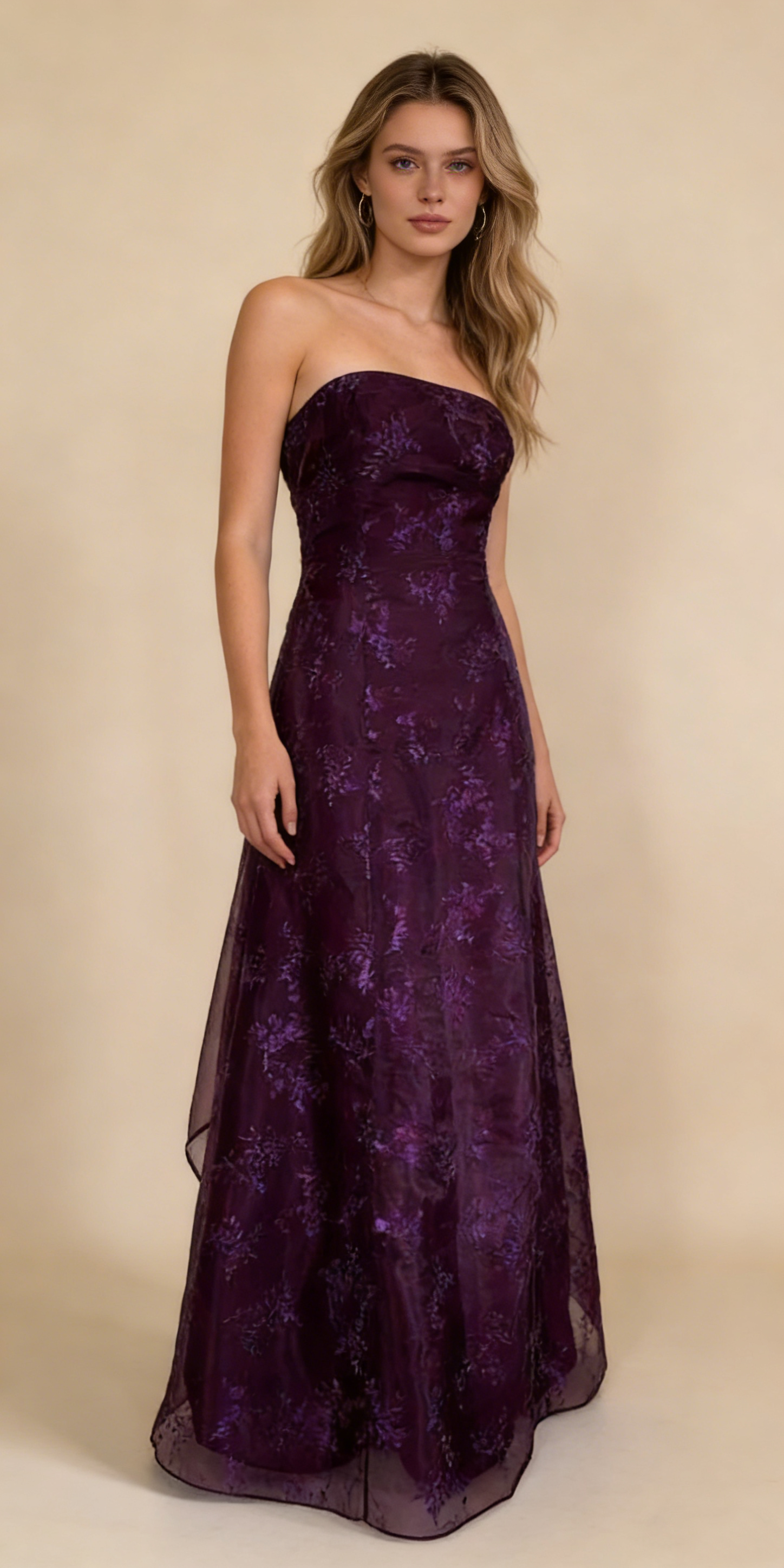 Dark Purple Strapless A-Line Chiffon Vintage Long Party Dress Evening Gown, HZ0319
