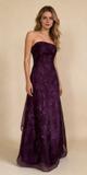 Dark Purple Strapless A-Line Chiffon Vintage Long Party Dress Evening Gown, HZ0319
