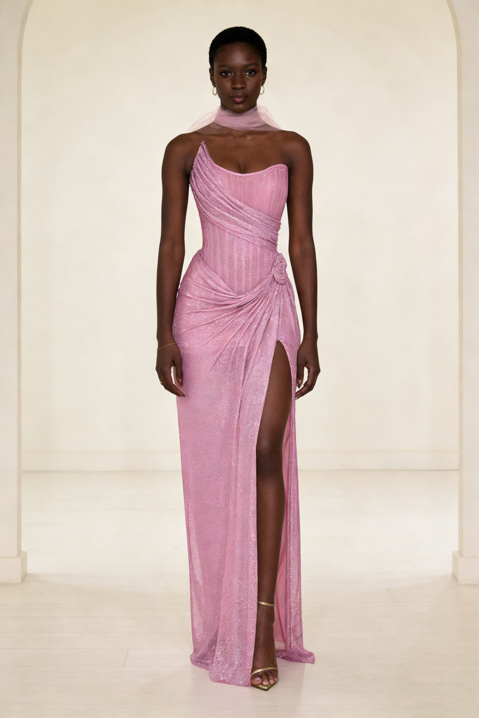 Elegant Pink Strapless Mermaid Split Long Party Dress Evening Gown, HZ0319