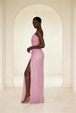 Elegant Pink Strapless Mermaid Split Long Party Dress Evening Gown, HZ0319