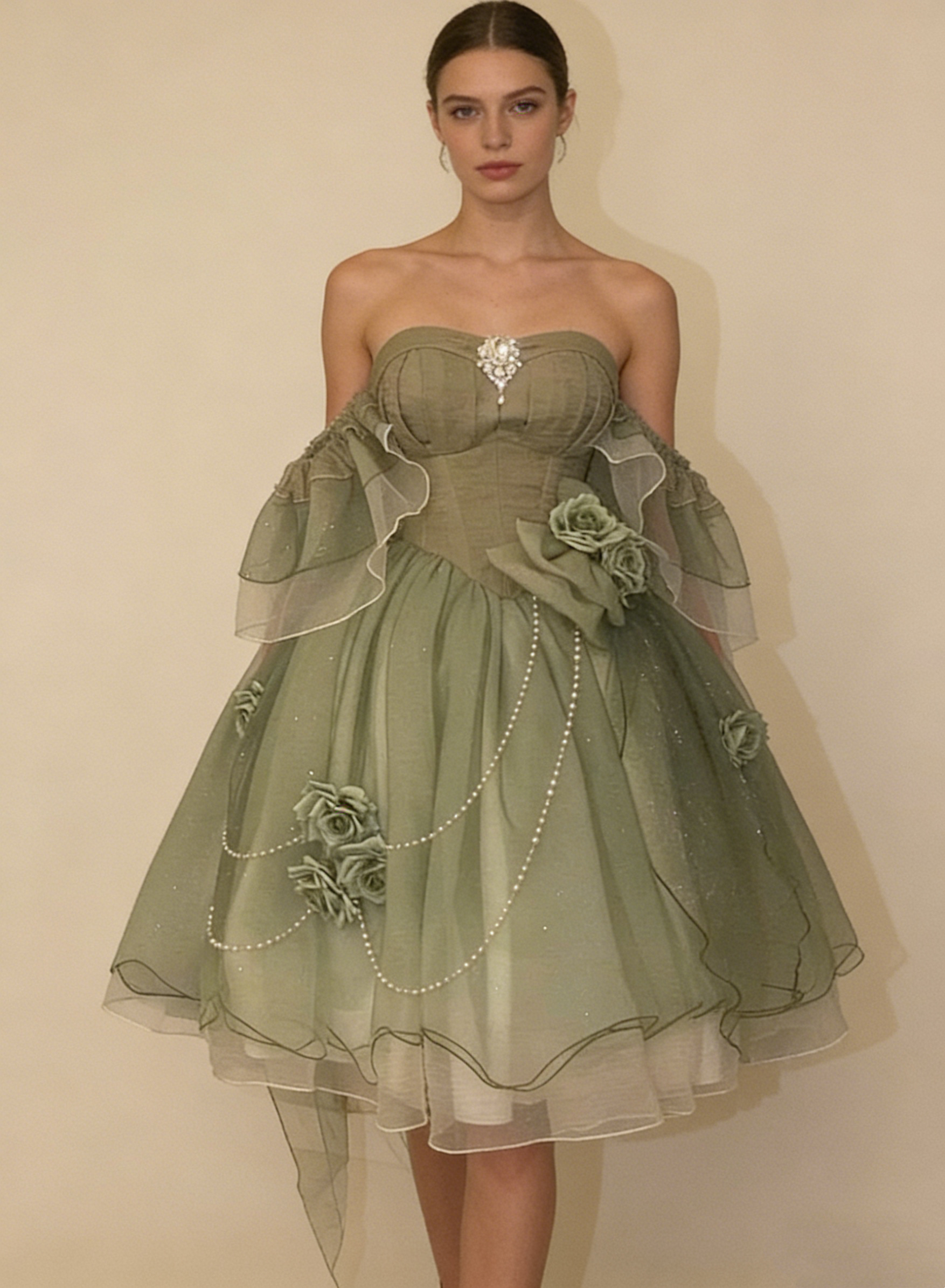 Green Off Shoulder A-Line Floral Short Party Dress Cute Mini Birthday Dress, HZ0319