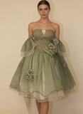 Green Off Shoulder A-Line Floral Short Party Dress Cute Mini Birthday Dress, HZ0319