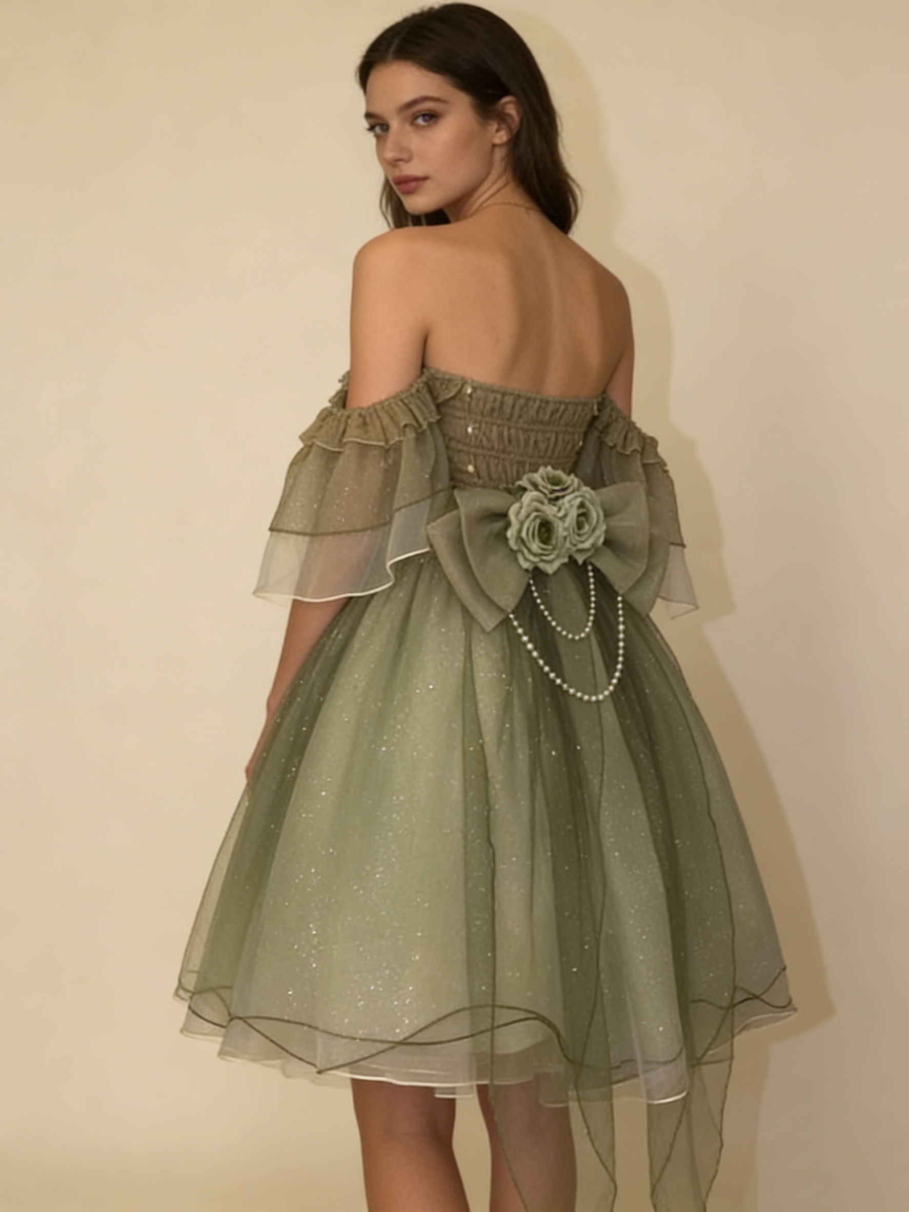 Green Off Shoulder A-Line Floral Short Party Dress Cute Mini Birthday Dress, HZ0319