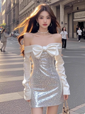Elegant Strapless Sequined Birthday Dress Short Prom Dress Quinceanera Dress with Bowknot HZ0319
