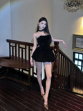 Shiny Velvet Strapless Sleeveless Sweet 16 Dress Homecoming Dress with Bowknot HZ0319