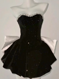Shiny Velvet Strapless Sleeveless Sweet 16 Dress Homecoming Dress with Bowknot HZ0319