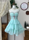 Cute Sleeveless Sweetheart Neckline Swarovski Crystal Layered Ruffles Party Dress Homecoming Dress HZ0319