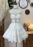 Cute Sleeveless Sweetheart Neckline Swarovski Crystal Layered Ruffles Party Dress Homecoming Dress HZ0319