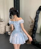 Seaside Lace Square Neckline Ruffle Floral Sweet 16 Dress Homecoming Dress HZ0319