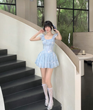 Seaside Lace Square Neckline Ruffle Floral Sweet 16 Dress Homecoming Dress HZ0319