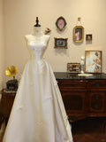 Cute A Line Strapless Bowknot Satin Wedding Dress Prom Dress Birthday Party Dress HZ0319