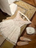 Cute Sleeveless Lace Fold Tiered Short Prom Dress Homecoming Dress Sweet 16 Dress HZ0319