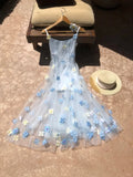 Seaside Spaghetti Straps Flower Tulle Homecoming Dress Sweet 16 Dress Cocktail Dress HZ0319
