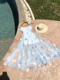 Seaside Spaghetti Straps Flower Tulle Homecoming Dress Sweet 16 Dress Cocktail Dress HZ0319