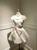 Cute A Line Crew Neck Pearl Crystal Bowknot Short Prom Dress Birthday Party Sweet 16 Dress HZ0319