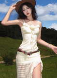 Summer Seaside Irrugualr Spaghetti Straps Flower Ruffle Skirt Party Dress Women Dress Summer Dress HZ0319