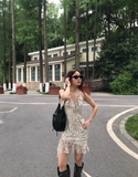 Seaside V-neck Halter Leopard Print Short Skirt Summer Dress Women Dress with Asymmetrical Hem HZ0319