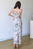 Elegant Spaghetti Strap Lace Neck Sheath Floral Print Vacation Vibes Long Dress Summer Dress Women Dress HZ0319