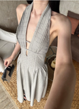 Fashion Suspender V-neck Backless Pleated Polka Dot Maxi dress Women Summer Date Dress HZ0319