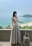 Fashion Suspender V-neck Backless Pleated Polka Dot Maxi dress Women Summer Date Dress HZ0319