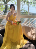 Sweet Crystal V-neck Halter Backless Tulle Pleated Seaside Dress Women Summer Long Dress HZ0319