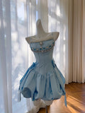 Cute Spaghetti Straps Swarovski Crystal Pleated Bowknot Mini Skirt Sweet 16 Short Prom Dress Homecoming Dress HZ0319