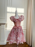 Cute Short Sleeves Lace up Pleated Tiered Lace Quinceanera Dress Homecoming Dress Short Prom Dress HZ0319
