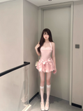 Sweet A-line Halter Open-Back Pleated Bowknot Short Skirt Women Date Dress Summer Dress HZ0319