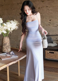 Elegant Spaghetti Straps Pleated Slim Fit Long Mesh Skirt Women Date Dress Seaside Dress HZ0319