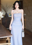 Elegant Spaghetti Straps Pleated Slim Fit Long Mesh Skirt Women Date Dress Seaside Dress HZ0319