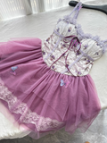 Cute Spaghetti Straps Lace Pleated Tulle Butterfly Summer Dress Women Dress HZ0319