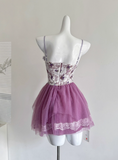 Cute Spaghetti Straps Lace Pleated Tulle Butterfly Summer Dress Women Dress HZ0319