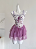 Cute Spaghetti Straps Lace Pleated Tulle Butterfly Summer Dress Women Dress HZ0319