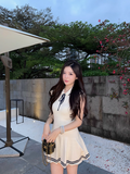 Preppy A Line Lace-up Pleated Short Skirt Summer Women Daily Dress HZ0319
