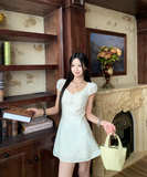 Cute A Line V-neck Floral Short Summer Skirt Women Date Dress HZ0319