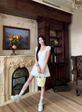 Cute A Line V-neck Floral Short Summer Skirt Women Date Dress HZ0319