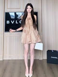 Pretty Asymmetrical Neck Pleated Ruffle Tulle Short Women Dress Seaside Vacation Dress HZ0319
